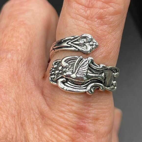 Boho Flower and Hummingbird Adjustable Spoon Ring #1357 - Picture 3 of 14